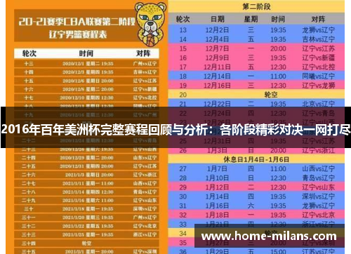 2016年百年美洲杯完整赛程回顾与分析：各阶段精彩对决一网打尽